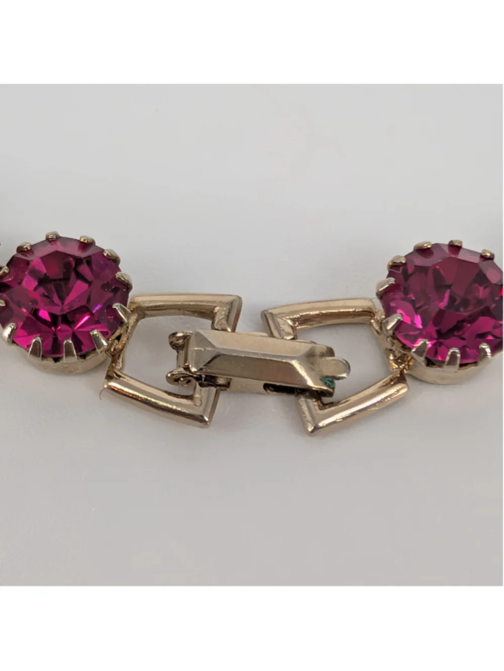 Vintage Albert WEISS Fuchsia Pink Rhinestone Bracelet Gold Tone 1950s 60s Signed
